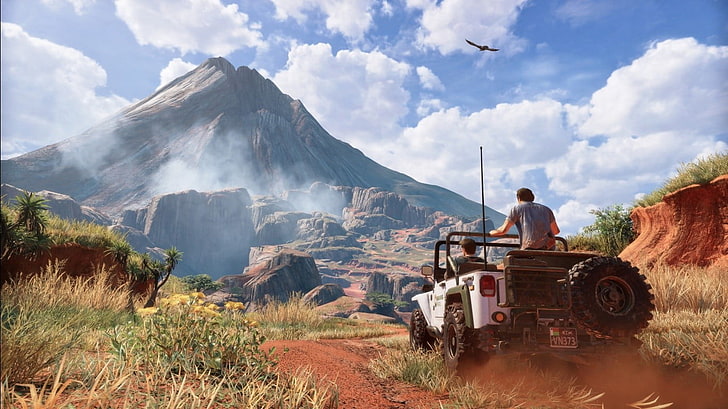 ألعاب الفيديو ، Uncharted 4: A Thief's End ، الجبال ، المناظر الطبيعية ، الطريق الترابية ، ملصقات السفر ، السيارة، خلفية HD