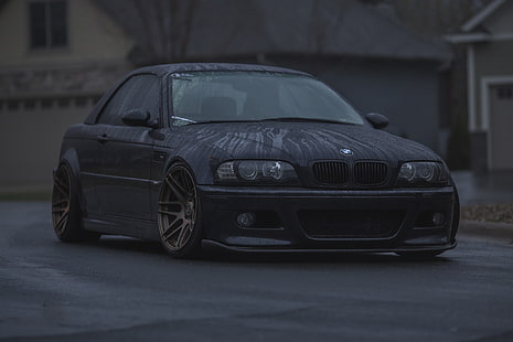 BMW, черно, вода, дъжд, E46, капки, локва, HD тапет HD wallpaper
