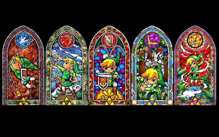 five Zelda illustration, the legend of zelda, windows, elf, character, link, HD wallpaper