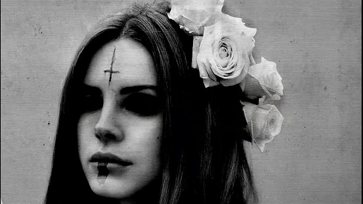 оттенки серого фото женщины, готика, Лана дель Рей, перевернутый крест, HD обои