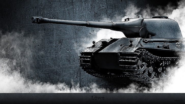 серый боевой танк, лоу, танк, дым, HD обои