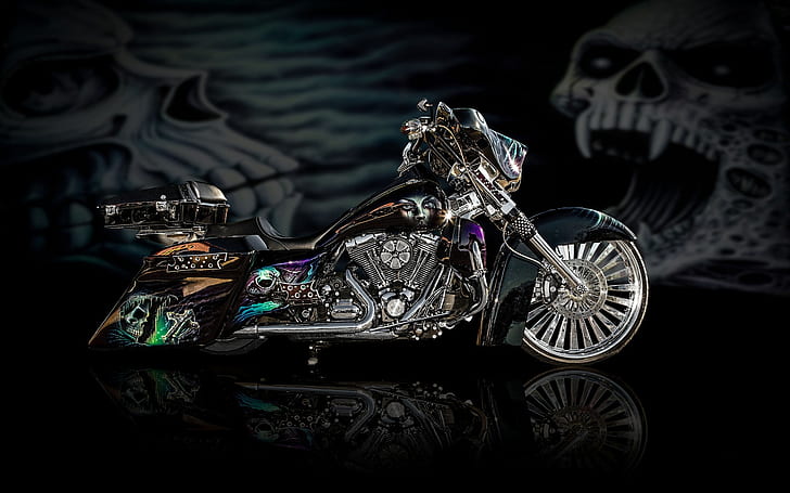 Motocicleta fresca con aerógrafo, motocicleta cruiser púrpura, aerógrafo, motocicleta, diseño, Fondo de pantalla HD