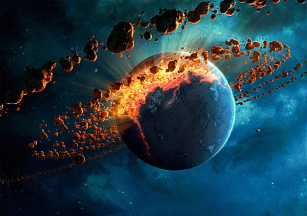 การระเบิดของวอลล์เปเปอร์ดาวเคราะห์อวกาศนิยายดาวเคราะห์ศิลปะการทำลายล้างเข็มขัดดาวตก, วอลล์เปเปอร์ HD HD wallpaper