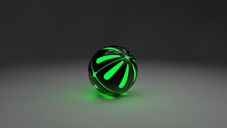 jouet boule éclairé noir et vert, 3D, Cinéma 4D, art numérique, Fond d'écran HD