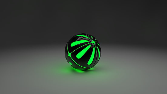 bola mainan menyala hitam dan hijau, 3D, Cinema 4D, seni digital, Wallpaper HD HD wallpaper