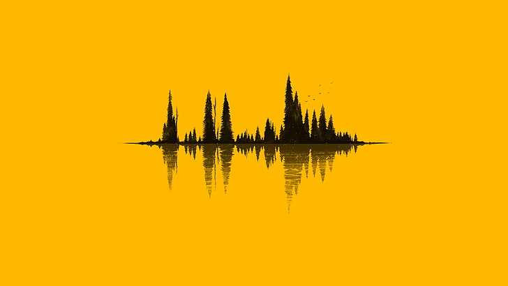 silhouette of trees illustration, trees, reflection, minimalism, birds, Firewatch, fft, HD wallpaper