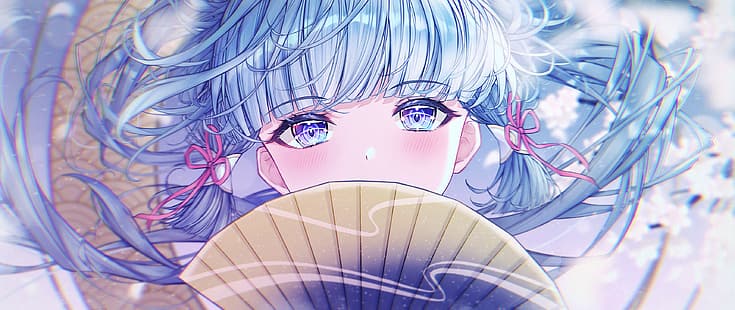 Genshin Impact, Kamisato Ayaka (Genshin Impact), anime girls, anime, œuvres d'art, cheveux bleus, Fond d'écran HD HD wallpaper
