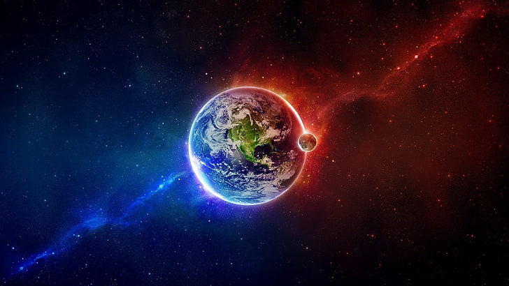 วอลล์เปเปอร์โลกและดวงจันทร์, อวกาศ, นามธรรม, มีสีสัน, โลก, ดาวเคราะห์, จักรวาล, ศิลปะอวกาศ, ดวงจันทร์, ศิลปะดิจิตอล, ดาว, กาแลคซี, แสดงผล, วอลล์เปเปอร์ HD