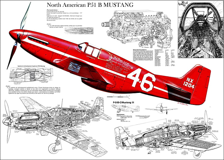 Samoloty wojskowe, North American P-51 Mustang, Samoloty, Schemat, Tapety HD