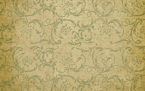 beige und grüne Blumentapete, Muster, Hintergrund, Beschaffenheit, Weinlese, HD-Hintergrundbild HD wallpaper