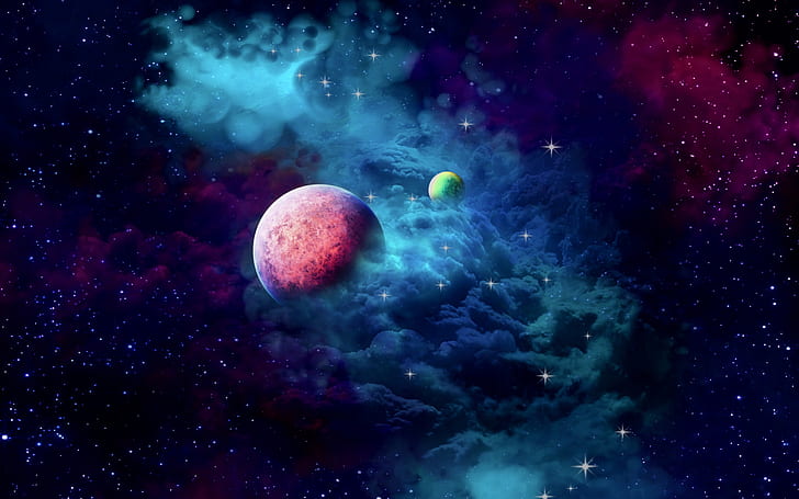 ruang, nebula, cloud, planet, galaksi, latar belakang layar lebar 2k hd, Wallpaper HD