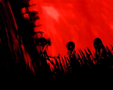 ужас, аниме девушки, аниме, ужас аниме, красный, черный, HD обои HD wallpaper