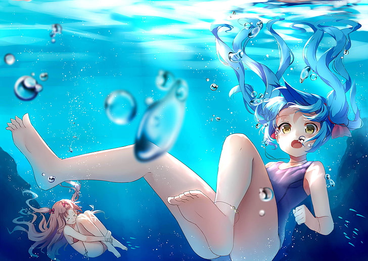 Blue-haired female anime character underwater digital wallpaper, light, HD  wallpaper | Wallpaperbetter
