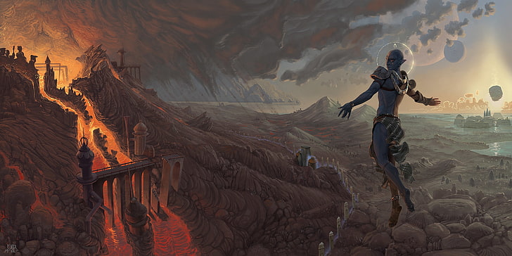Vivec, The Elder Scrolls III: Morrowind, œuvres d'art, paysage, lave, Jeux, Fond d'écran HD