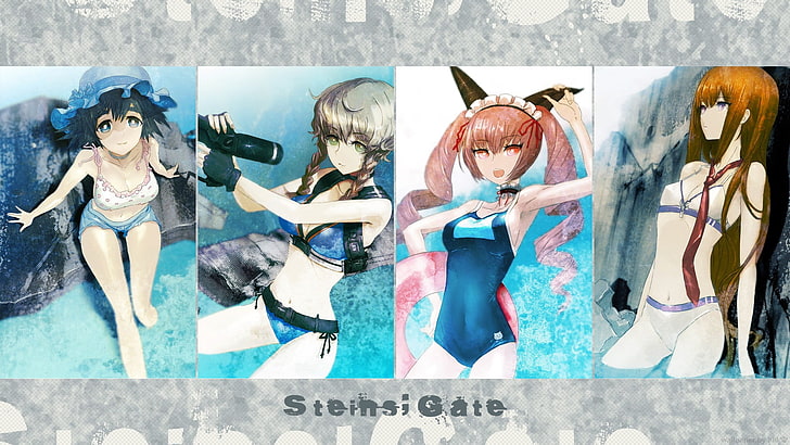 Steins Gate Zeichen Collage, Anime, Anime Mädchen, Steins; Gate, Makise Kurisu, Amane Suzuha, Faris Nyannyan, Shiina Mayuri, Collage, HD-Hintergrundbild