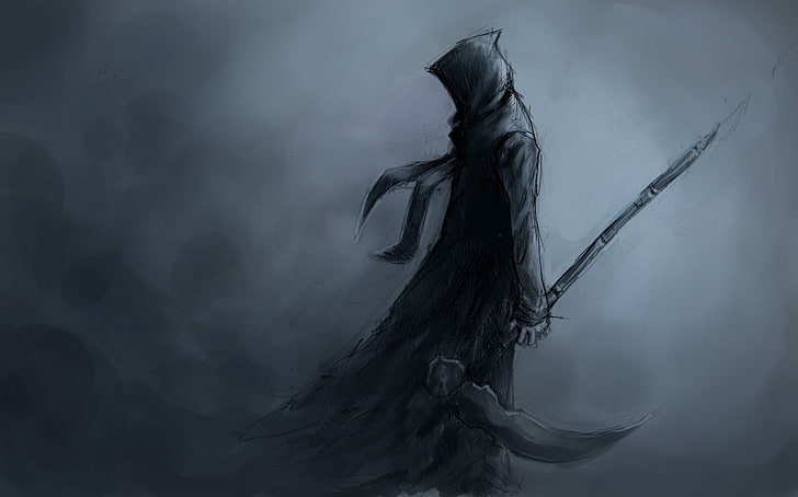 grim reaper digital painting, dark, warrior, hoods, sword, death, reaper, HD wallpaper