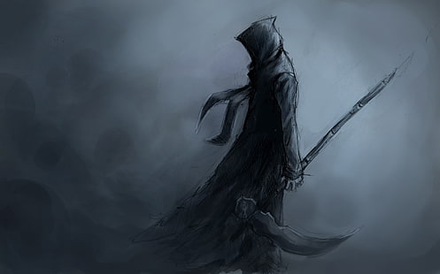 Grim Reaper pittura digitale, oscuro, guerriero, cappe, spada, morte, mietitore, Sfondo HD HD wallpaper