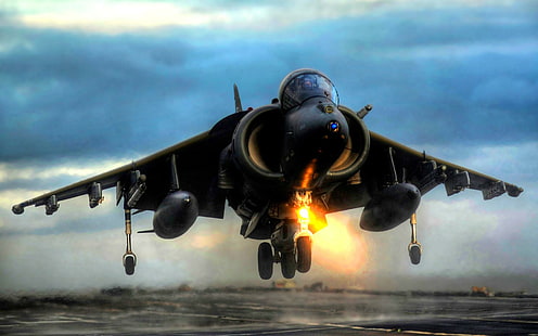 Harrier Vertikalstart, Black Hornet Jet, Düsenjäger, Flugzeuge, Harrier, Vertikalstart, Luftwaffe, Militär, HD-Hintergrundbild HD wallpaper