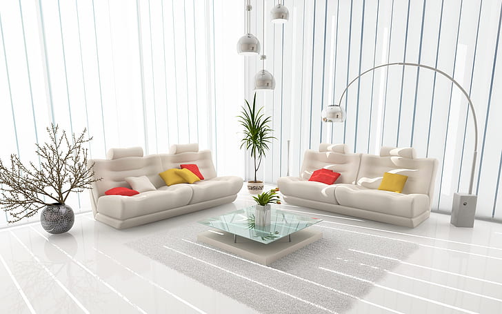 Modern White Living, room, dinning, livingroom, furniture, HD wallpaper