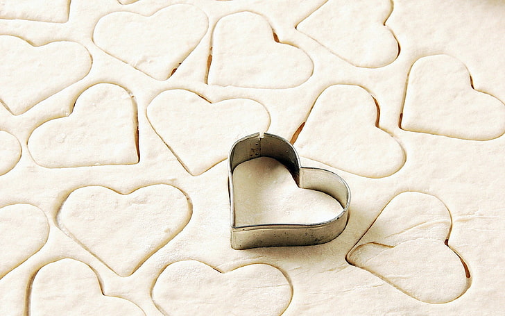silver heart molder, heart, shape, flour, dough, cookies, HD wallpaper
