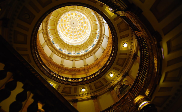 Dome of the Colorado State Capitol, Denver,..., brown spiral staircase, United States, Colorado, State, Capitol, Dome, denver, HD wallpaper
