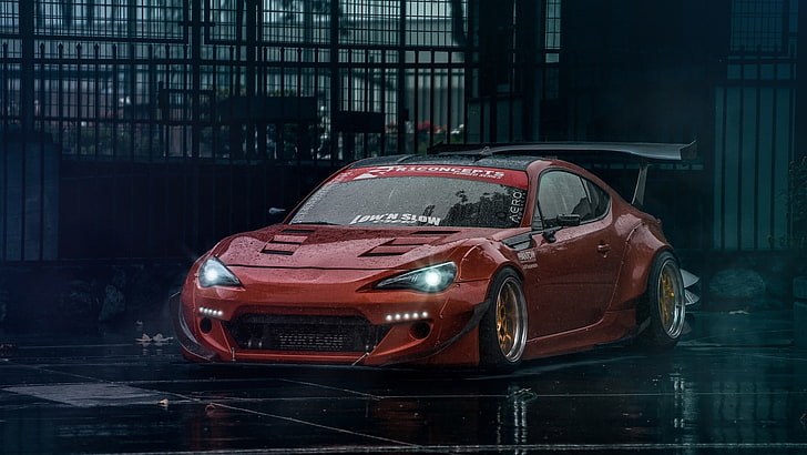 red coupe, car, Toyota, tuning, Scion FR-S, Subaru BRZ, Stance, red cars, Toyota GT-86, HD wallpaper