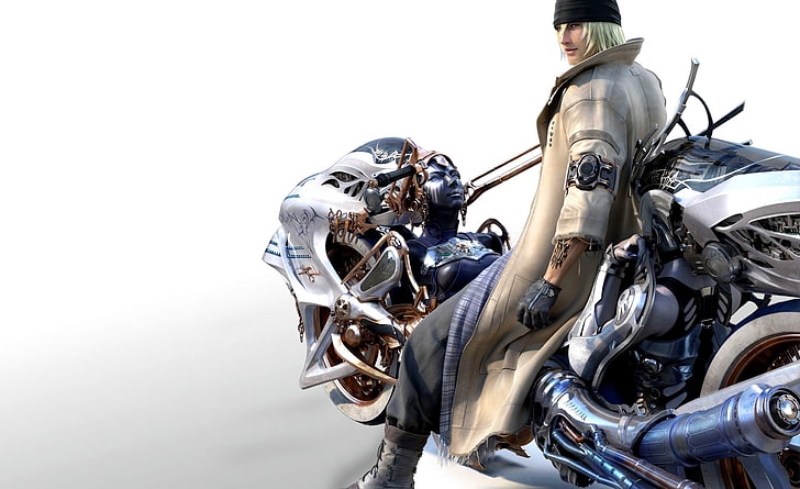 FFXIII Snow and Shiva ، ركوب شخصية ذكورية على خلفية دراجة نارية ، ألعاب ، فاينل فانتسي ، نهائي ، خيال ، xiii ، ثلج ، شيفا، خلفية HD