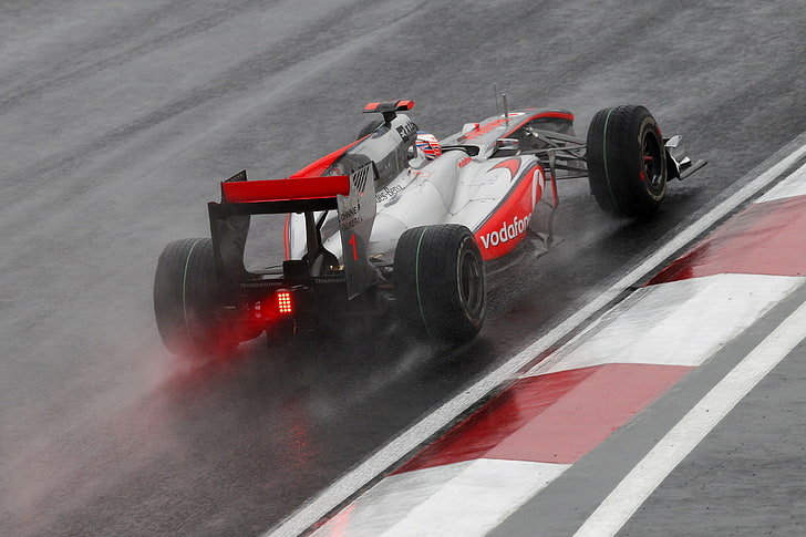 vit och röd racingbil, Formel 1, racerbilar, racing, sport, sport, McLaren, HD tapet