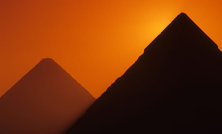 sunset, Giza, glow, Egypt, pyramid, HD wallpaper