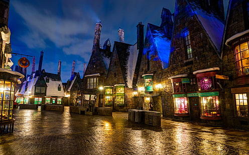 Zauberer, Welt von Harry Potter, Zauberer, Welt von Harry Potter, Abend, Haus, Lichter, HD-Hintergrundbild HD wallpaper