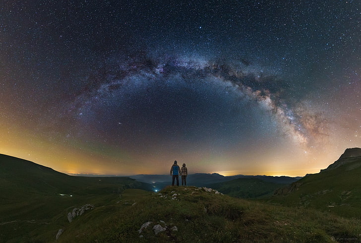 night, nature, sky, galaxy, stars, Milky Way, people, HD wallpaper