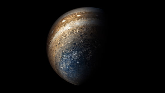 Юпитер, коричневый, НАСА, наука, вселенная, синий, темный, космос, планета, солнечная система, HD обои HD wallpaper