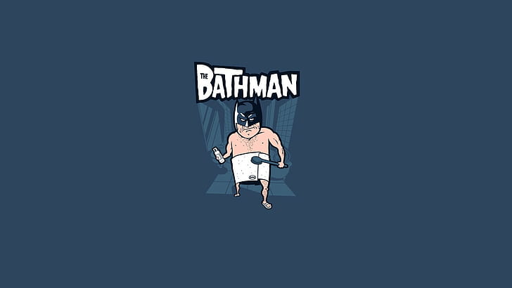 towel, logo, flip flops, comics, blue background, Batman, minimalism, humor, bath, simple background, makeup brush, mask, HD wallpaper