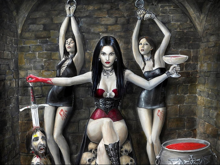 art, artwork, blood, Dark, Evil, fantasy, girl, Girls, Gothic, horror, vampire, HD wallpaper