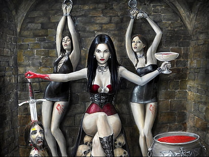 art, artwork, blood, Dark, Evil, fantasy, girl, Girls, Gothic, horror, vampire, HD wallpaper HD wallpaper