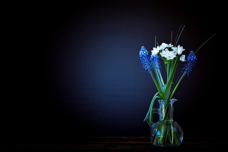 Man Made, Flower, Blue, Glass, Hyacinth, Light, Still Life, Vase, HD wallpaper
