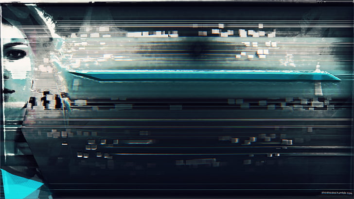 mobile portautensili in metallo nero e blu, glitch art, astratto, scuro, persone, cyberpunk, Sfondo HD
