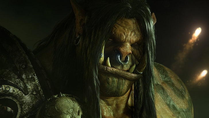 video games, Warcraft, World of Warcraft, orcs, Orc, grommash hellscream, nose rings, long hair, HD wallpaper