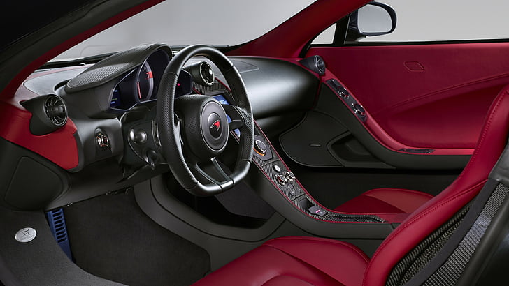 red and black car interior, McLaren X-1, supercar, McLaren, concept, luxury cars, sports car, limited edition, speed, interior, HD wallpaper