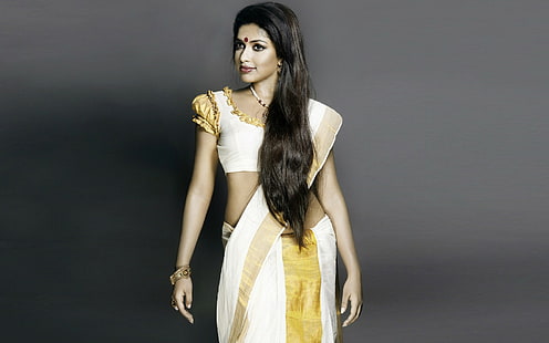 atriz, bollywood, indiano, paul, saree, HD papel de parede HD wallpaper