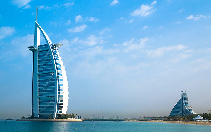 городской пейзаж, Дубай, Бурдж аль Араб, море, здания, архитектура, HD обои
