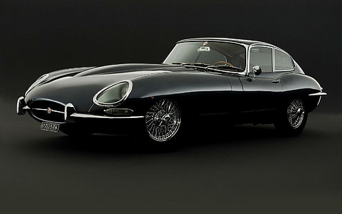 Jaguar E-Type, черный винтажный спортивный автомобиль, автомобили, 1920x1200, ягуар, ягуар e-type, HD обои HD wallpaper