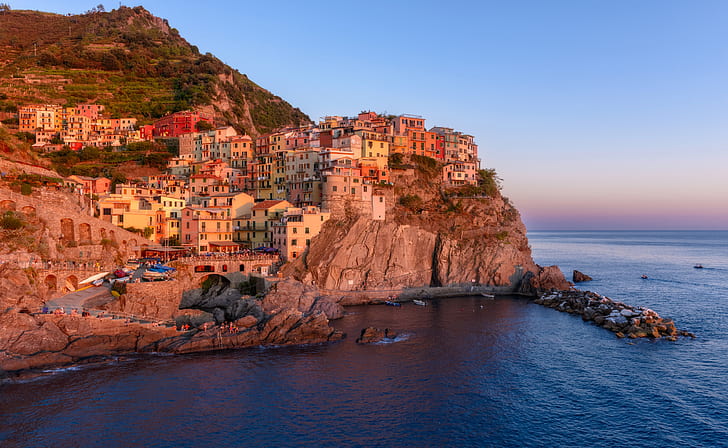 sea, rocks, home, Italy, Manarola, The Ligurian coast, HD wallpaper