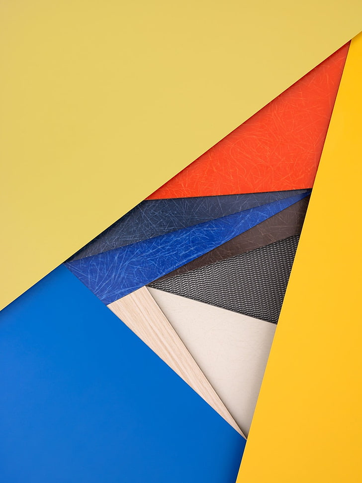 paitning abstrait bleu, rouge et jaune, Google, style de matériau, art numérique, Android L, Android (système d'exploitation), minimalisme, Fond d'écran HD, fond d'écran de téléphone