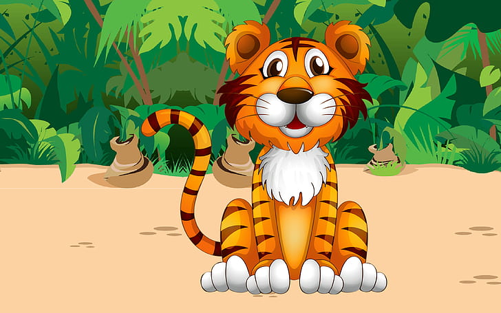 Cute Tiger Jungle Plant Cartoon Picture Pretty Desktop Hd Wallpaper For Mobile Phones Tablet And Pc 3840×2400, HD wallpaper