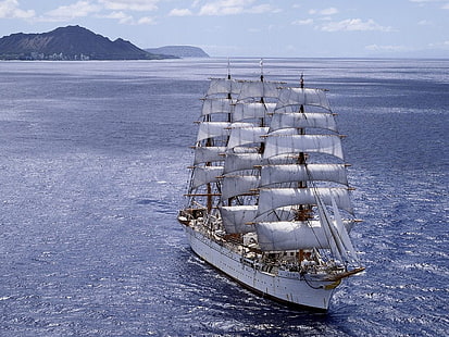 белый и серый галеон корабль, парусник, корабль, средство передвижения, HD обои HD wallpaper