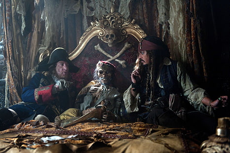 Pirates des Caraïbes, Pirates des Caraïbes: Stranger Tides, Geoffrey Rush, Hector Barbossa, Jack Sparrow, Johnny Depp, Fond d'écran HD HD wallpaper