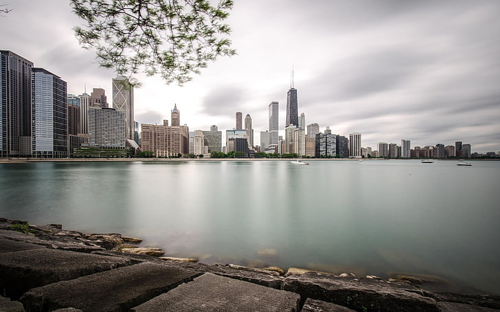 градски пейзаж, Чикаго, град, Сиърс кула, облачно, HD тапет