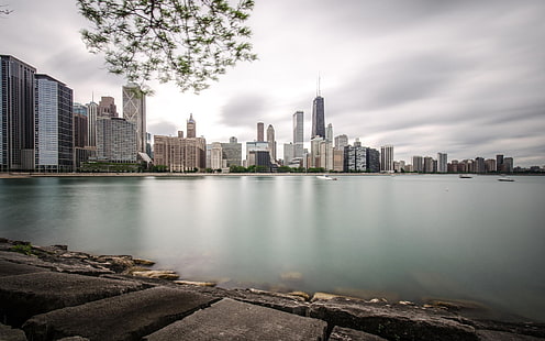 градски пейзаж, Чикаго, град, Сиърс кула, облачно, HD тапет HD wallpaper