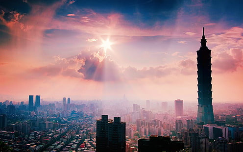Tapete der Skyline der Stadt, Landschaft, Stadtbild, Taipei 101, HD-Hintergrundbild HD wallpaper
